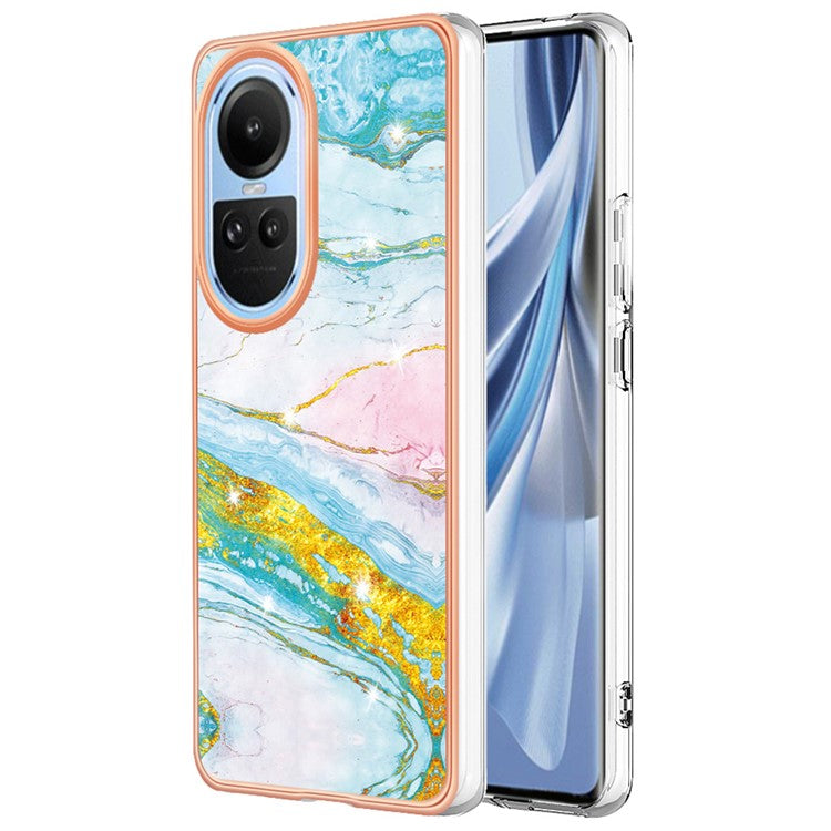 YB IMD Series-2 for Oppo Reno10 5G (Global) Electroplated TPU Case Marble Pattern IMD Protective Phone Cover - Green 004