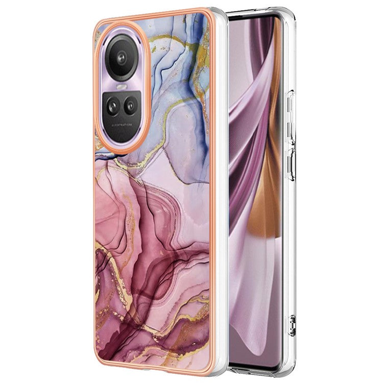 YB IMD Series-16 Style-E Marble Pattern Phone Case for Oppo Reno10 Pro 5G (Global) Electroplating IMD 2.0mm TPU Protective Cover - Rose Gold