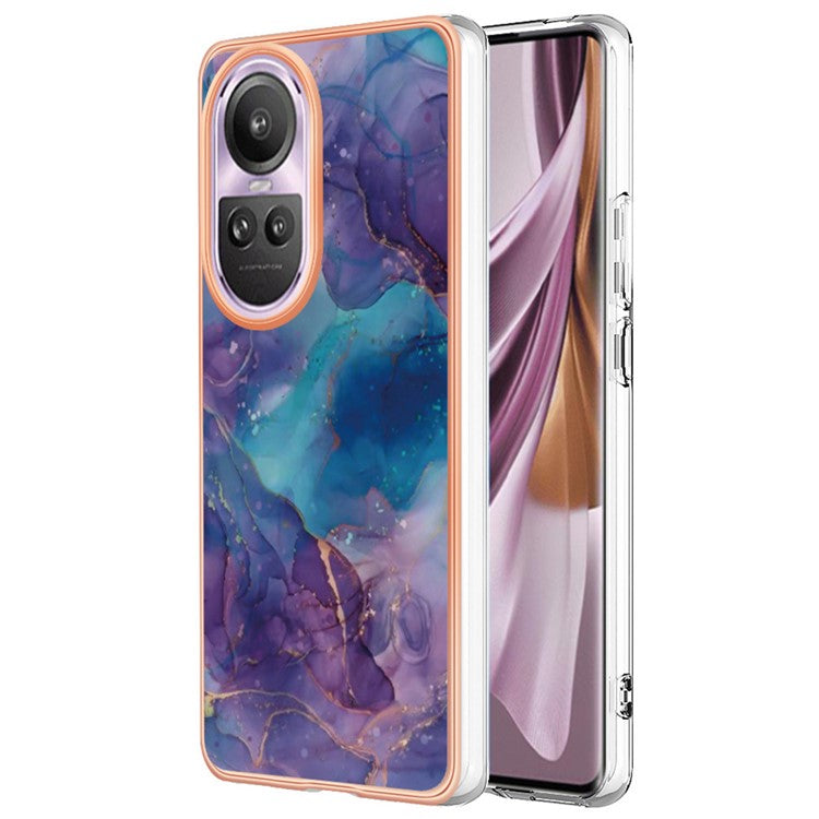 YB IMD Series-16 Style-E Marble Pattern Phone Case for Oppo Reno10 Pro 5G (Global) Electroplating IMD 2.0mm TPU Protective Cover - Purple