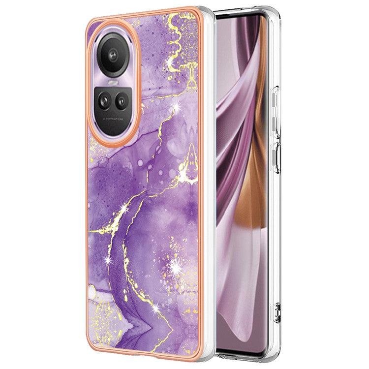 YB IMD Series-2 for Oppo Reno10 Pro 5G (Global) Marble Pattern Phone Case Electroplating Soft TPU IMD Cover - Purple 002