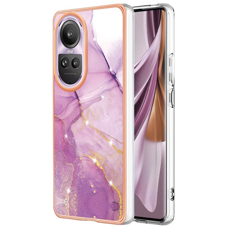 YB IMD Series-2 for Oppo Reno10 Pro 5G (Global) Marble Pattern Phone Case Electroplating Soft TPU IMD Cover - Purple 001