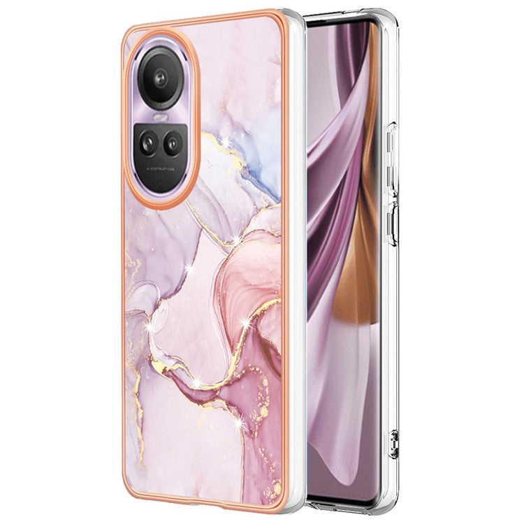 YB IMD Series-2 for Oppo Reno10 Pro 5G (Global) Marble Pattern Phone Case Electroplating Soft TPU IMD Cover - Rose Gold 005