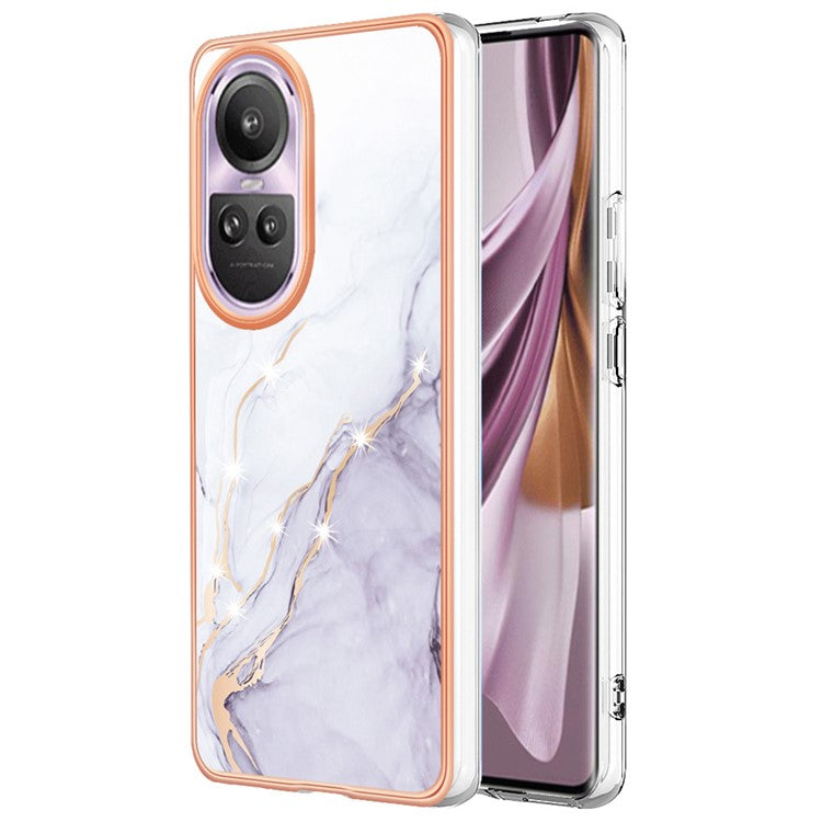 YB IMD Series-2 for Oppo Reno10 Pro 5G (Global) Marble Pattern Phone Case Electroplating Soft TPU IMD Cover - White 006