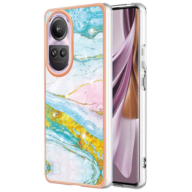 YB IMD Series-2 for Oppo Reno10 Pro 5G (Global) Marble Pattern Phone Case Electroplating Soft TPU IMD Cover - Green 004