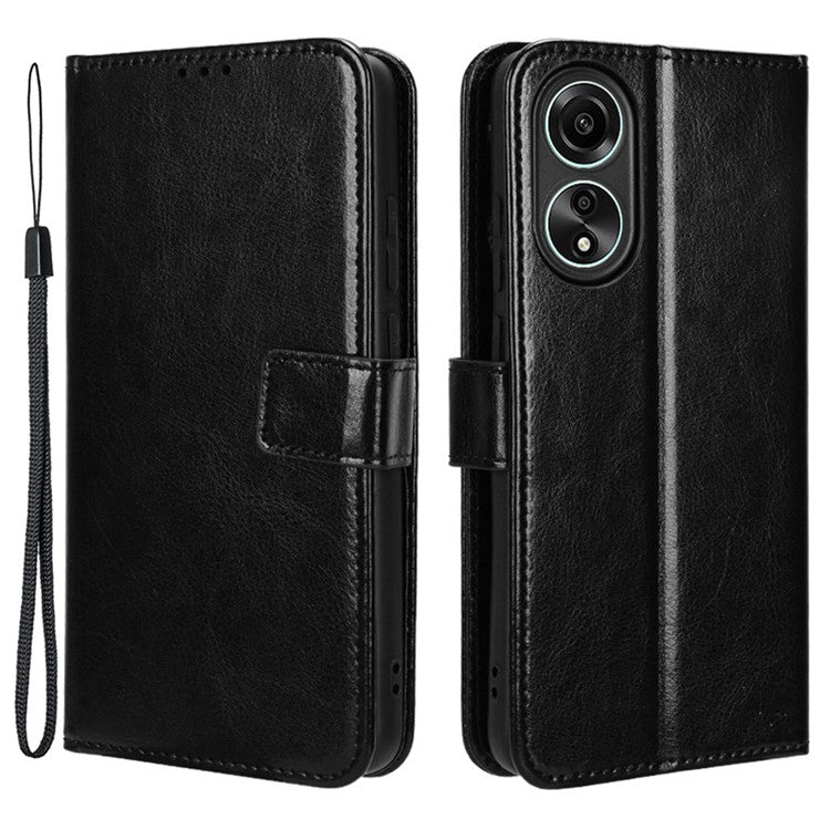 Wallet PU Leather Phone Cover for Oppo A58 4G , Crazy Horse Texture Stand Phone Case - Black