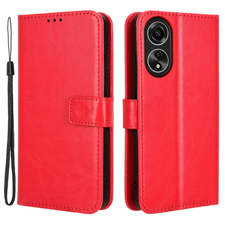 Wallet PU Leather Phone Cover for Oppo A58 4G , Crazy Horse Texture Stand Phone Case - Red