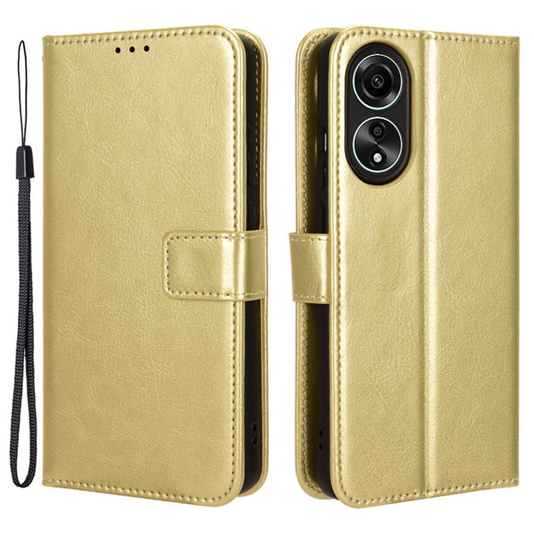 Wallet PU Leather Phone Cover for Oppo A58 4G , Crazy Horse Texture Stand Phone Case - Gold