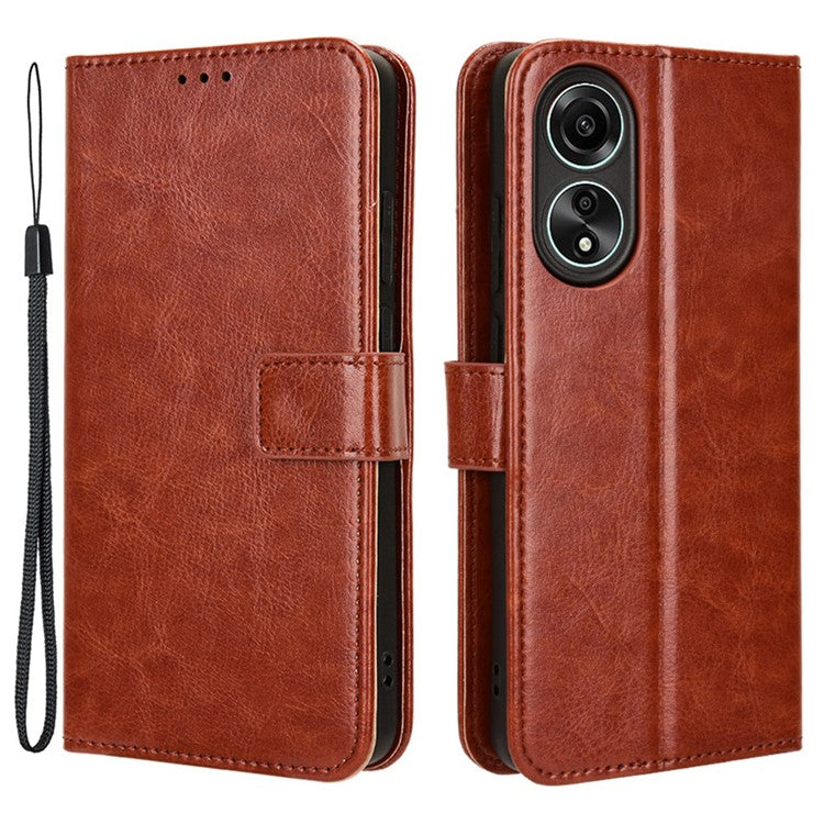 Wallet PU Leather Phone Cover for Oppo A58 4G , Crazy Horse Texture Stand Phone Case - Brown