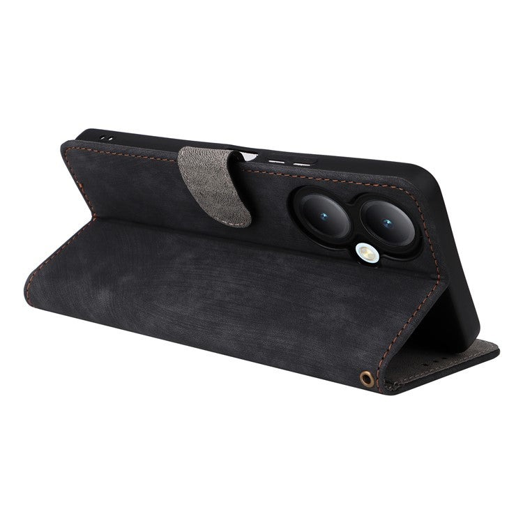 For vivo Y35+ 5G / Y35m+ 5G / Y27 4G RFID Blocking Phone Case Anti-scratch Leather Wallet Stand Cover with Strap - Black