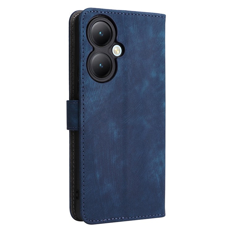 For vivo Y35+ 5G / Y35m+ 5G / Y27 4G RFID Blocking Phone Case Anti-scratch Leather Wallet Stand Cover with Strap - Blue