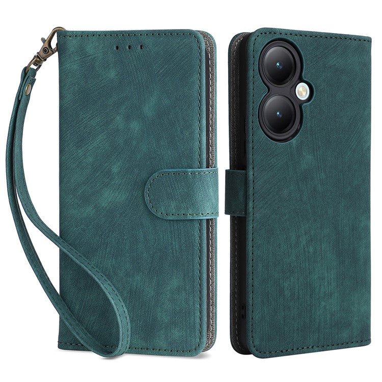 For vivo Y35+ 5G / Y35m+ 5G / Y27 4G RFID Blocking Phone Case Anti-scratch Leather Wallet Stand Cover with Strap - Green