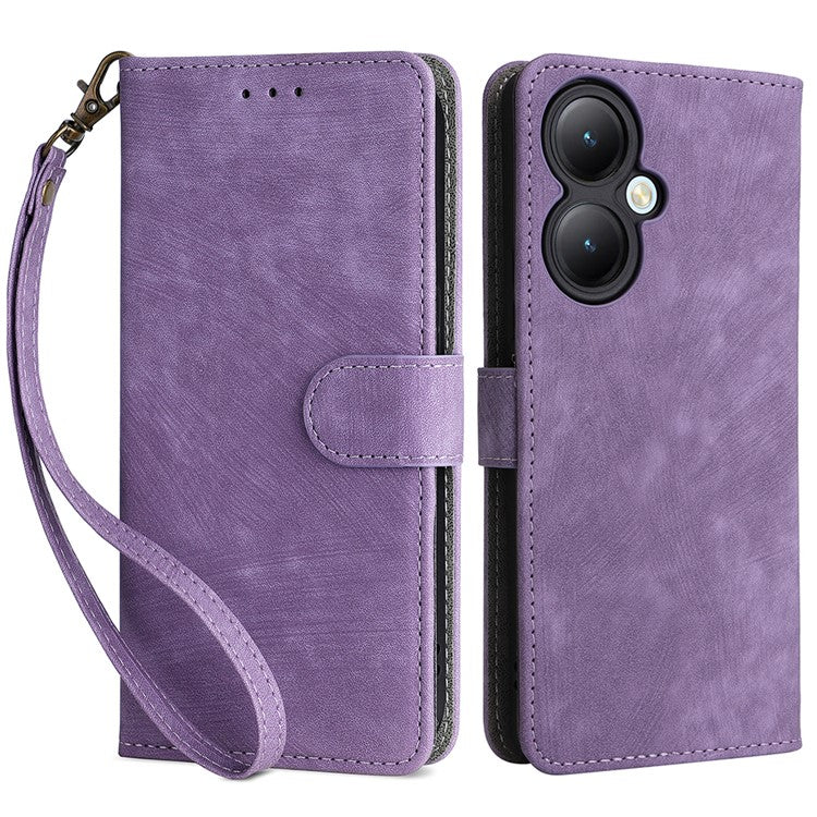 For vivo Y35+ 5G / Y35m+ 5G / Y27 4G RFID Blocking Phone Case Anti-scratch Leather Wallet Stand Cover with Strap - Purple