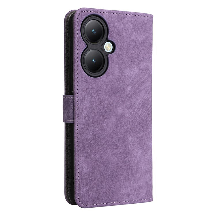 For vivo Y35+ 5G / Y35m+ 5G / Y27 4G RFID Blocking Phone Case Anti-scratch Leather Wallet Stand Cover with Strap - Purple