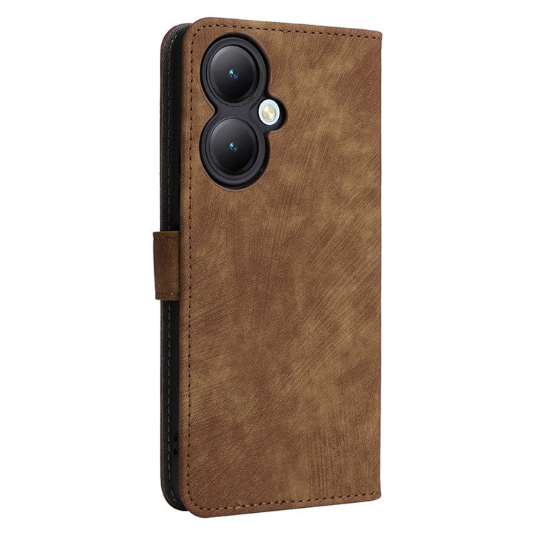 For vivo Y35+ 5G / Y35m+ 5G / Y27 4G RFID Blocking Phone Case Anti-scratch Leather Wallet Stand Cover with Strap - Brown