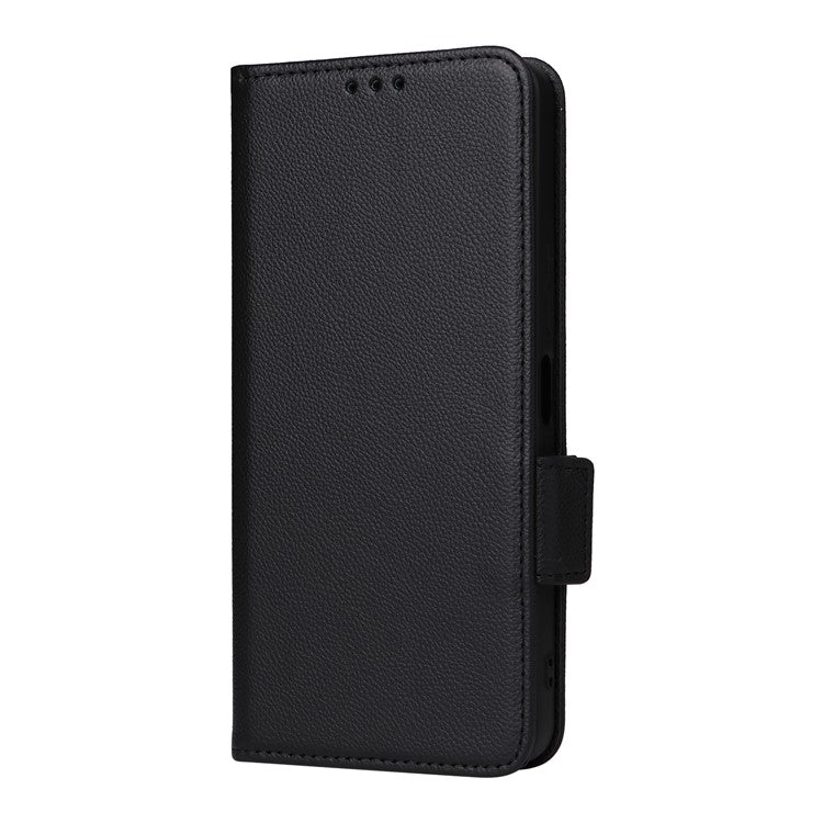 For vivo Y35m+ 5G / Y35+ 5G / Y27 4G Litchi Texture Phone Shell PU Leather Wallet Stand Anti-drop Cover with Strap - Black