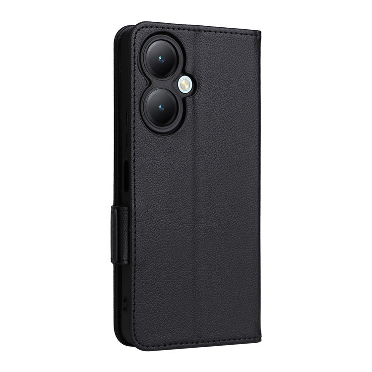 For vivo Y35m+ 5G / Y35+ 5G / Y27 4G Litchi Texture Phone Shell PU Leather Wallet Stand Anti-drop Cover with Strap - Black