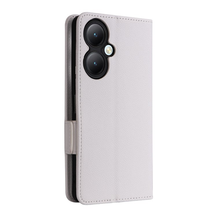 For vivo Y35m+ 5G / Y35+ 5G / Y27 4G Litchi Texture Phone Shell PU Leather Wallet Stand Anti-drop Cover with Strap - White