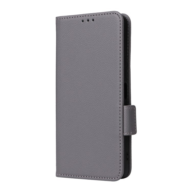 For vivo Y35m+ 5G / Y35+ 5G / Y27 4G Litchi Texture Phone Shell PU Leather Wallet Stand Anti-drop Cover with Strap - Grey