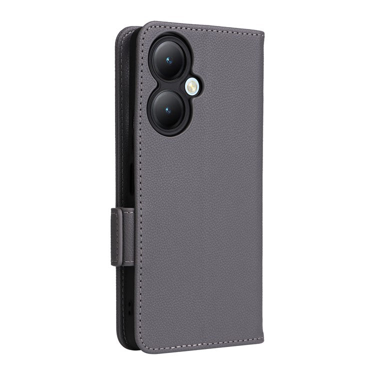 For vivo Y35m+ 5G / Y35+ 5G / Y27 4G Litchi Texture Phone Shell PU Leather Wallet Stand Anti-drop Cover with Strap - Grey