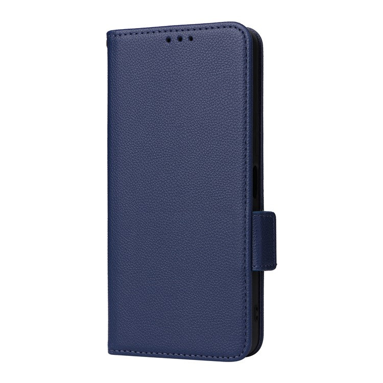 For vivo Y35m+ 5G / Y35+ 5G / Y27 4G Litchi Texture Phone Shell PU Leather Wallet Stand Anti-drop Cover with Strap - Dark Blue