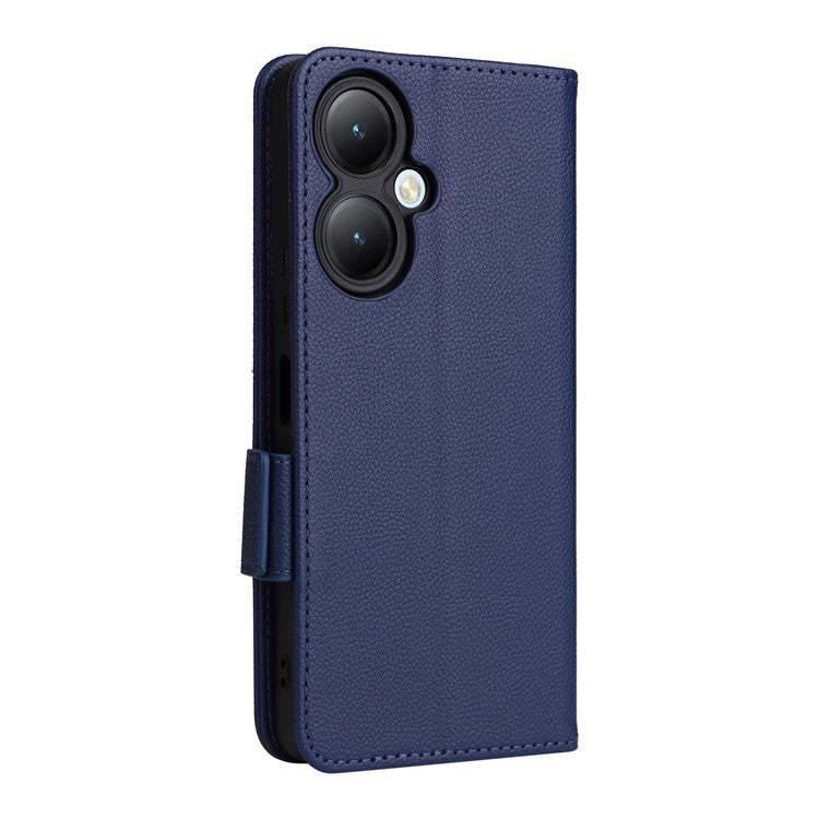 For vivo Y35m+ 5G / Y35+ 5G / Y27 4G Litchi Texture Phone Shell PU Leather Wallet Stand Anti-drop Cover with Strap - Dark Blue