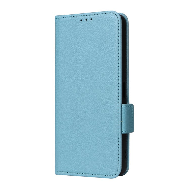 For vivo Y35m+ 5G / Y35+ 5G / Y27 4G Litchi Texture Phone Shell PU Leather Wallet Stand Anti-drop Cover with Strap - Baby Blue