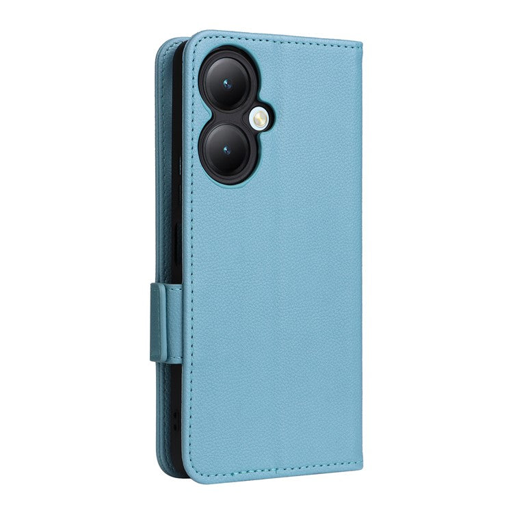 For vivo Y35m+ 5G / Y35+ 5G / Y27 4G Litchi Texture Phone Shell PU Leather Wallet Stand Anti-drop Cover with Strap - Baby Blue