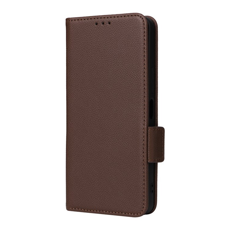 For vivo Y35m+ 5G / Y35+ 5G / Y27 4G Litchi Texture Phone Shell PU Leather Wallet Stand Anti-drop Cover with Strap - Brown