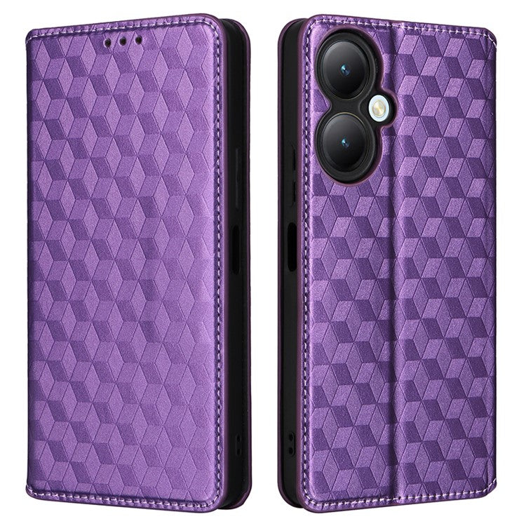 For vivo Y35+ 5G / Y35m+ 5G / Y27 4G Rhombus Imprinted Wallet Case Leather Stand Phone Cover - Purple