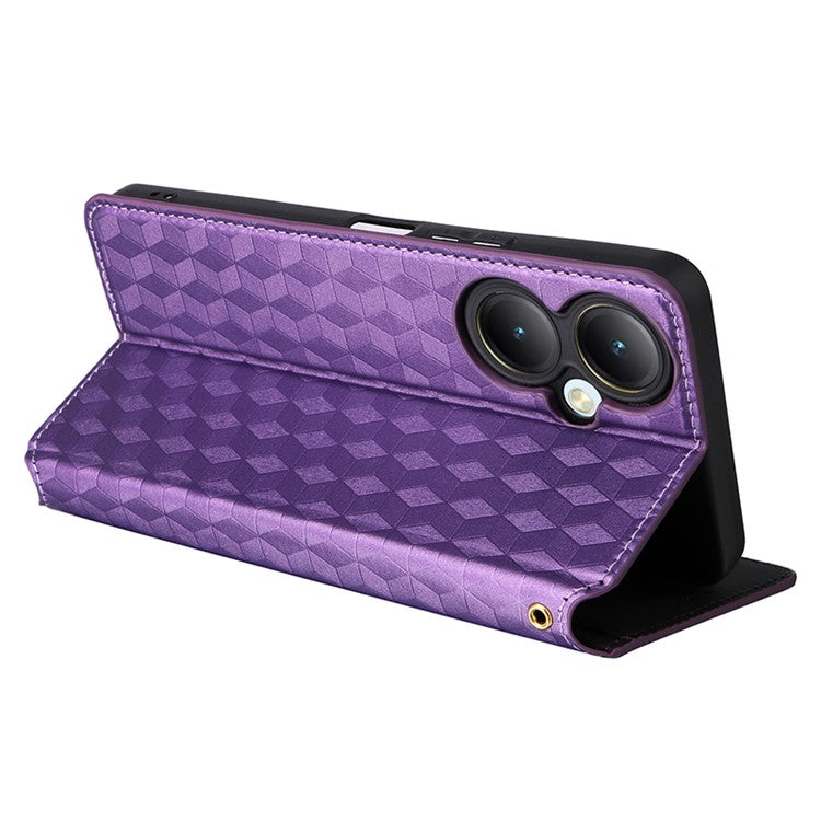 For vivo Y35+ 5G / Y35m+ 5G / Y27 4G Rhombus Imprinted Wallet Case Leather Stand Phone Cover - Purple