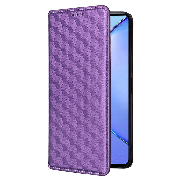 For vivo Y35+ 5G / Y35m+ 5G / Y27 4G Rhombus Imprinted Wallet Case Leather Stand Phone Cover - Purple