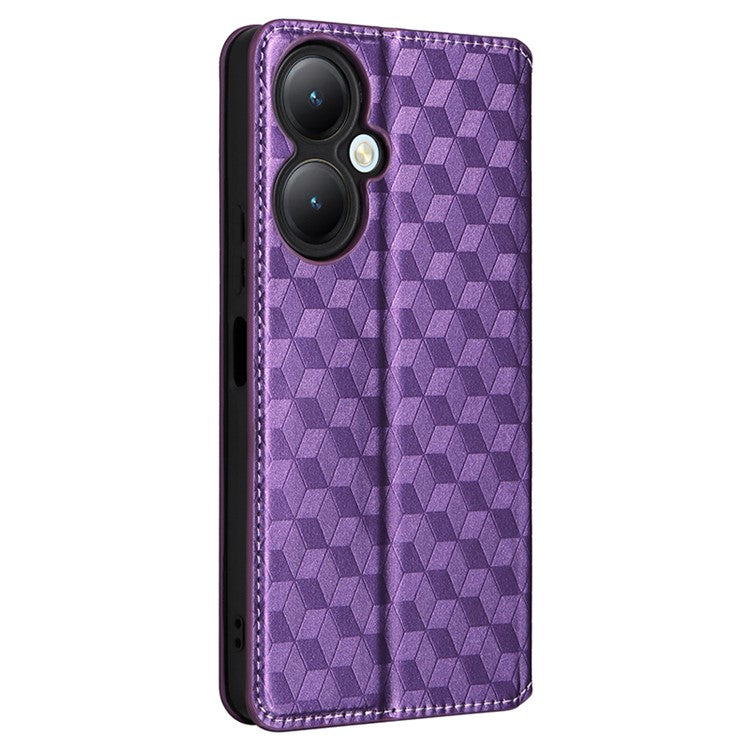 For vivo Y35+ 5G / Y35m+ 5G / Y27 4G Rhombus Imprinted Wallet Case Leather Stand Phone Cover - Purple