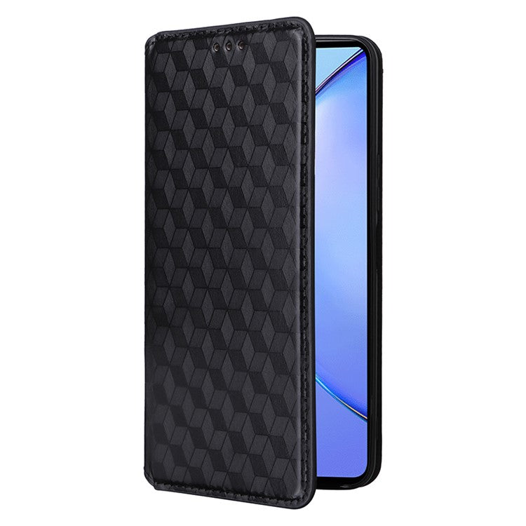 For vivo Y35+ 5G / Y35m+ 5G / Y27 4G Rhombus Imprinted Wallet Case Leather Stand Phone Cover - Black