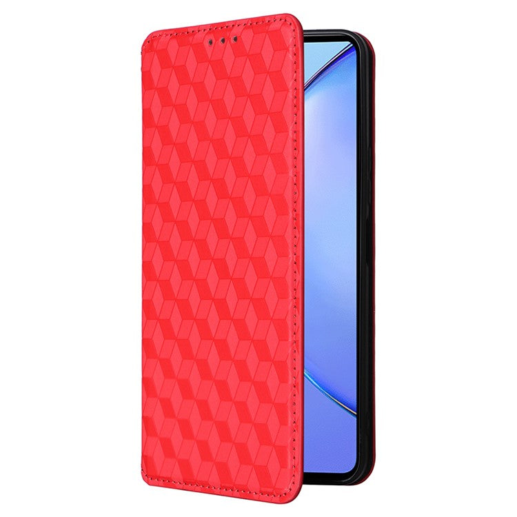 For vivo Y35+ 5G / Y35m+ 5G / Y27 4G Rhombus Imprinted Wallet Case Leather Stand Phone Cover - Red