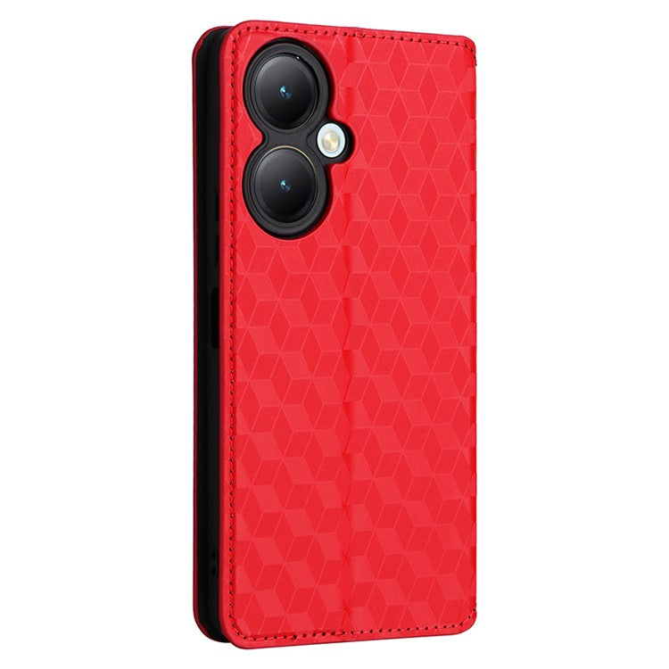 For vivo Y35+ 5G / Y35m+ 5G / Y27 4G Rhombus Imprinted Wallet Case Leather Stand Phone Cover - Red