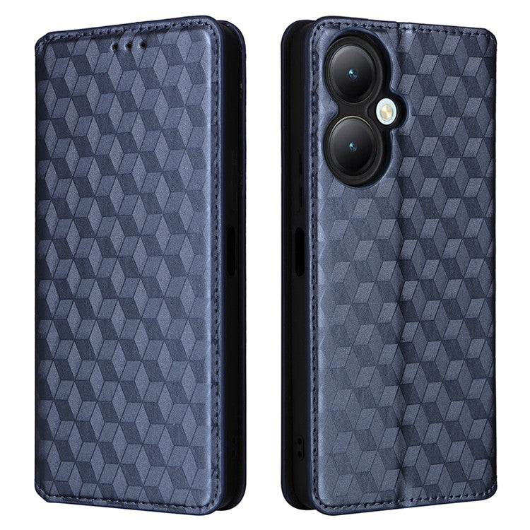 For vivo Y35+ 5G / Y35m+ 5G / Y27 4G Rhombus Imprinted Wallet Case Leather Stand Phone Cover - Blue