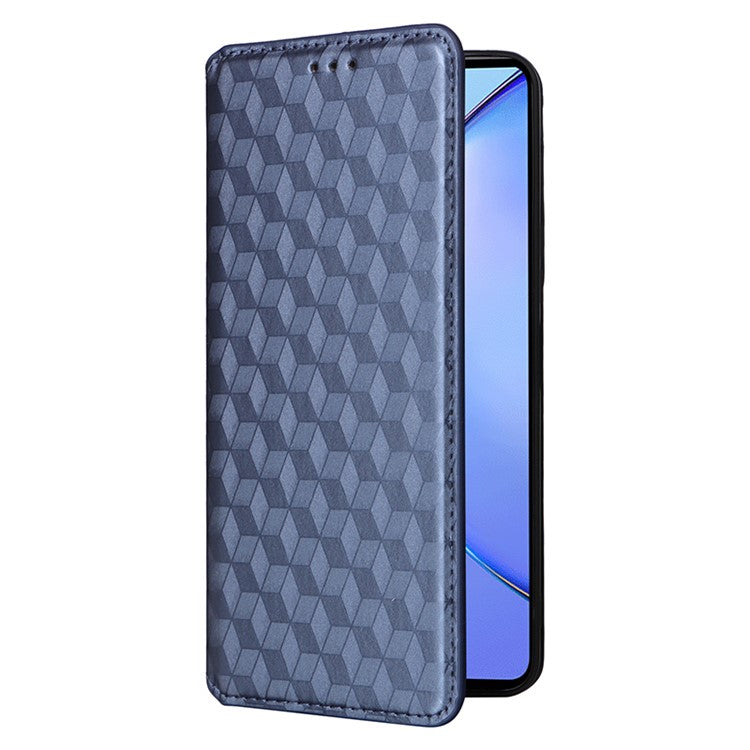 For vivo Y35+ 5G / Y35m+ 5G / Y27 4G Rhombus Imprinted Wallet Case Leather Stand Phone Cover - Blue