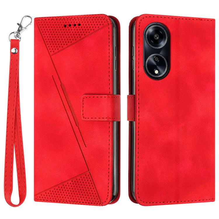 Wallet Phone Cover for Oppo A1 5G / A98 5G / F23 5G , Triangle Imprinted PU Leather+TPU Stand Case with Strap - Red