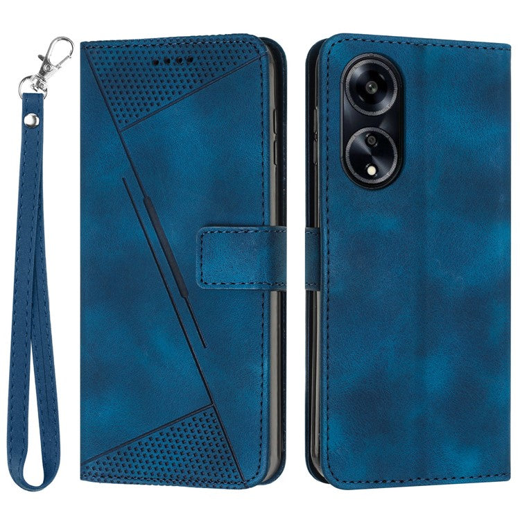 Wallet Phone Cover for Oppo A1 5G / A98 5G / F23 5G , Triangle Imprinted PU Leather+TPU Stand Case with Strap - Sapphire