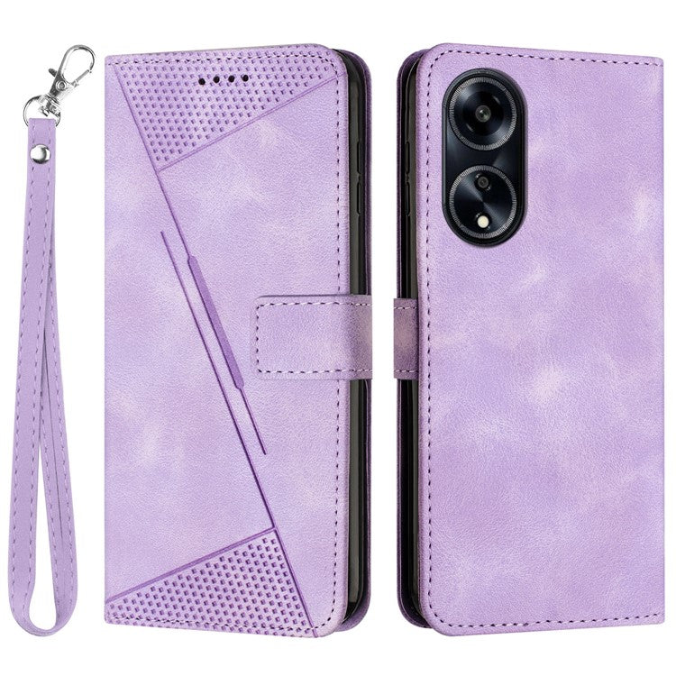 Wallet Phone Cover for Oppo A1 5G / A98 5G / F23 5G , Triangle Imprinted PU Leather+TPU Stand Case with Strap - Purple