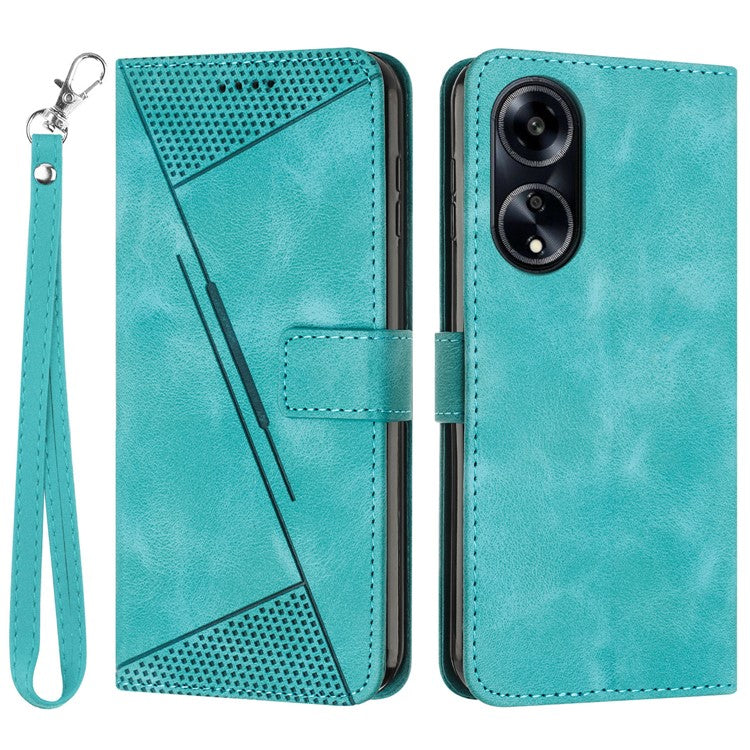 Wallet Phone Cover for Oppo A1 5G / A98 5G / F23 5G , Triangle Imprinted PU Leather+TPU Stand Case with Strap - Green