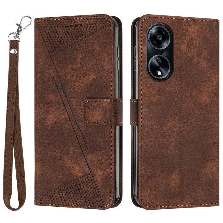 Wallet Phone Cover for Oppo A1 5G / A98 5G / F23 5G , Triangle Imprinted PU Leather+TPU Stand Case with Strap - Brown