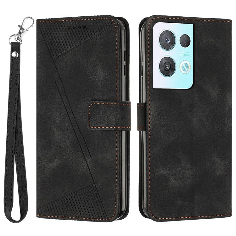 Phone Cover for Oppo Reno8 Pro 5G (Global Version) / Reno8 Pro+ (China) 5G PU Leather+TPU Triangle Imprinted Stand Wallet Case - Black