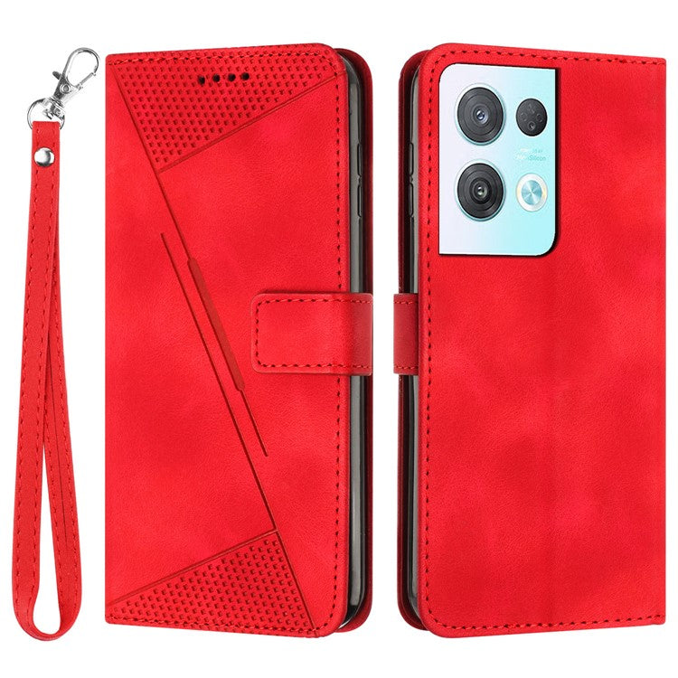 Phone Cover for Oppo Reno8 Pro 5G (Global Version) / Reno8 Pro+ (China) 5G PU Leather+TPU Triangle Imprinted Stand Wallet Case - Red