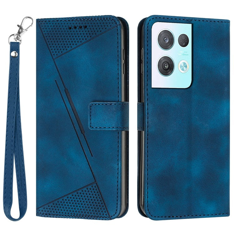 Phone Cover for Oppo Reno8 Pro 5G (Global Version) / Reno8 Pro+ (China) 5G PU Leather+TPU Triangle Imprinted Stand Wallet Case - Sapphire