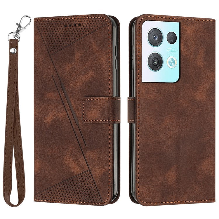 Phone Cover for Oppo Reno8 Pro 5G (Global Version) / Reno8 Pro+ (China) 5G PU Leather+TPU Triangle Imprinted Stand Wallet Case - Brown