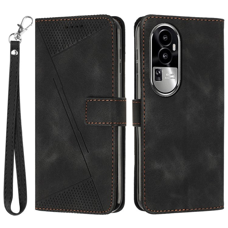 Phone Cover for Oppo Reno10 Pro+ 5G Anti-fall PU Leather+TPU Triangle Imprinted Stand Wallet Case - Black