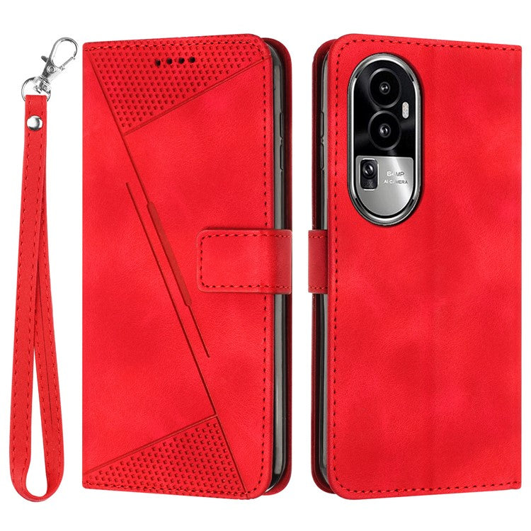 Phone Cover for Oppo Reno10 Pro+ 5G Anti-fall PU Leather+TPU Triangle Imprinted Stand Wallet Case - Red