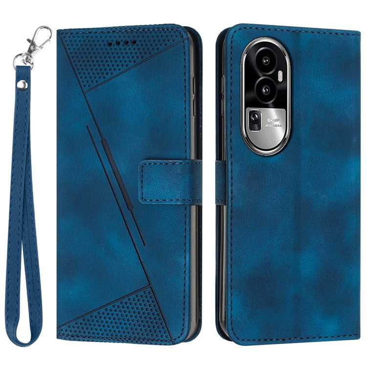 Phone Cover for Oppo Reno10 Pro+ 5G Anti-fall PU Leather+TPU Triangle Imprinted Stand Wallet Case - Sapphire