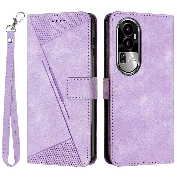 Phone Cover for Oppo Reno10 Pro+ 5G Anti-fall PU Leather+TPU Triangle Imprinted Stand Wallet Case - Purple